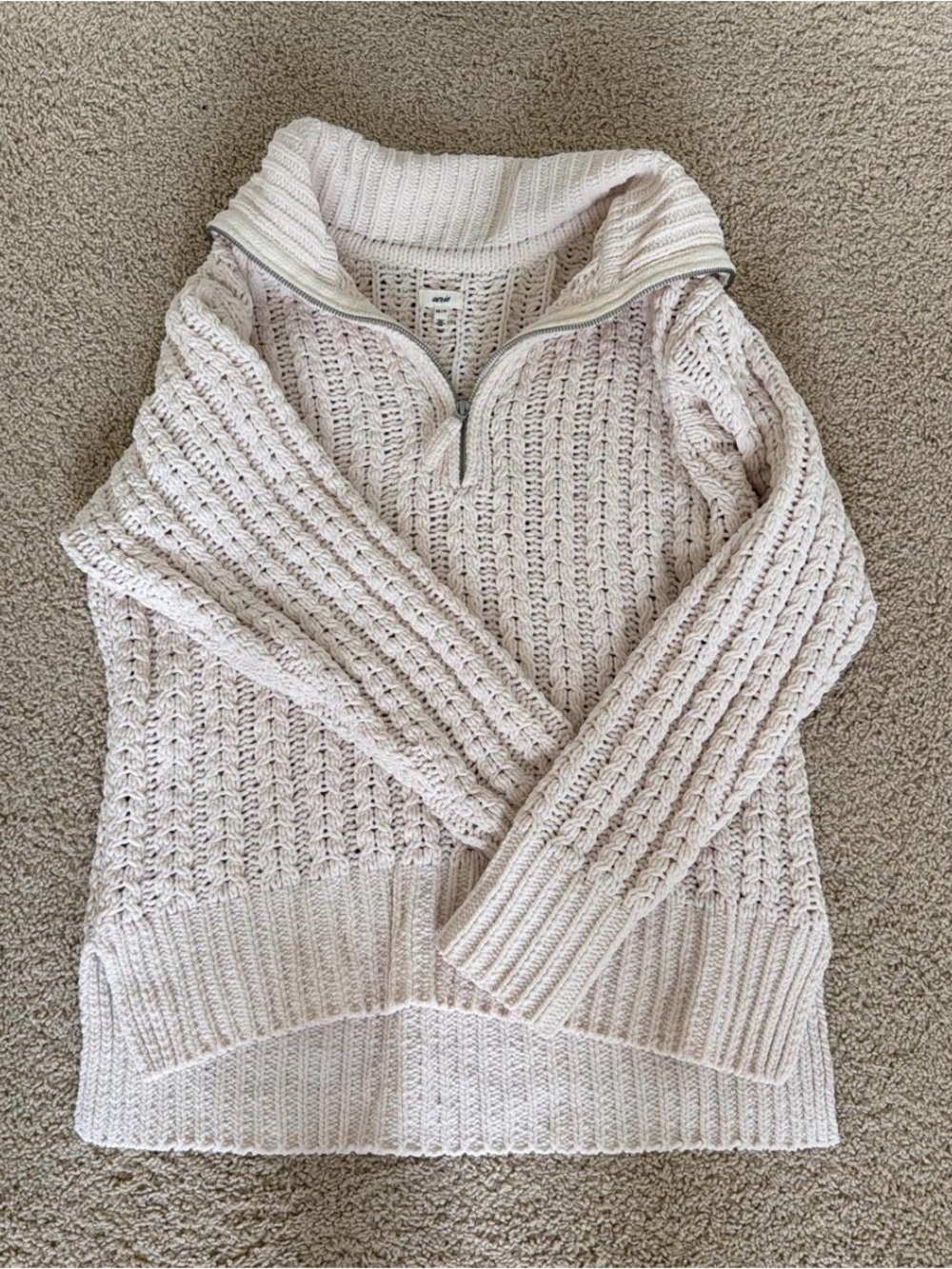 aerie Cream Cable Half-Zip Turtleneck Sweater
